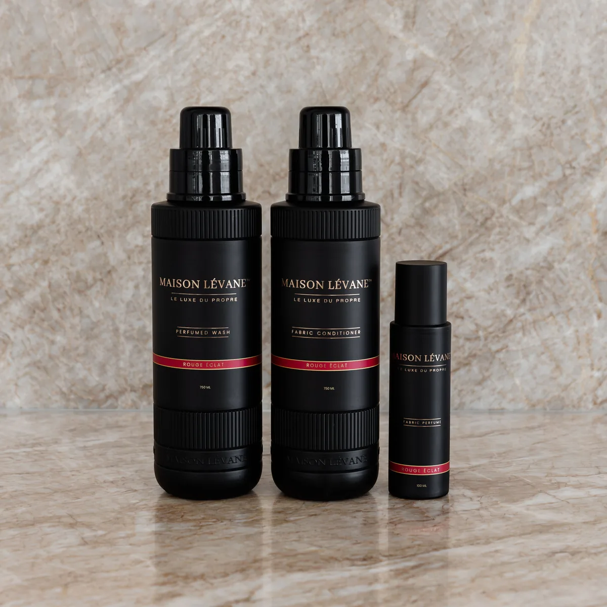 The Fabric Ritual in Rouge Éclat: perfumed wash, fabric conditioner and fabric perfume spray